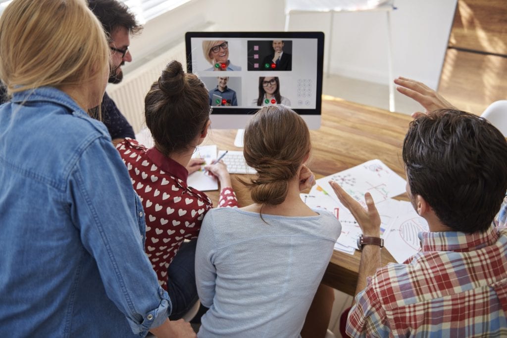 Video conference with coworkers from abroad